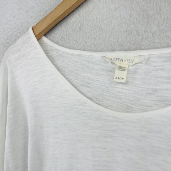 EILEEN FISHER Top XS Tunic Organic Cotton Jersey V-Neck 3/4 Sleeve White - Picture 6 of 15